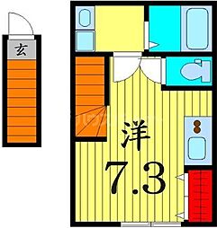 京成本線 江戸川駅 徒歩2分の賃貸アパート 2階ワンルームの間取り