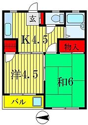 ユウ・ハイム 3階2Kの間取り