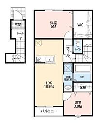 つくばエクスプレス 八潮駅 徒歩30分の賃貸アパート 2階2LDKの間取り