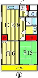 パークハイツ平野 2DKの間取図画像