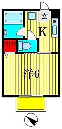 六親荘 1Kの間取図画像
