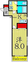 レジデンスヤマザキ2 1DKの間取図画像