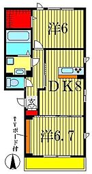 ラ・フルール 2DKの間取図画像