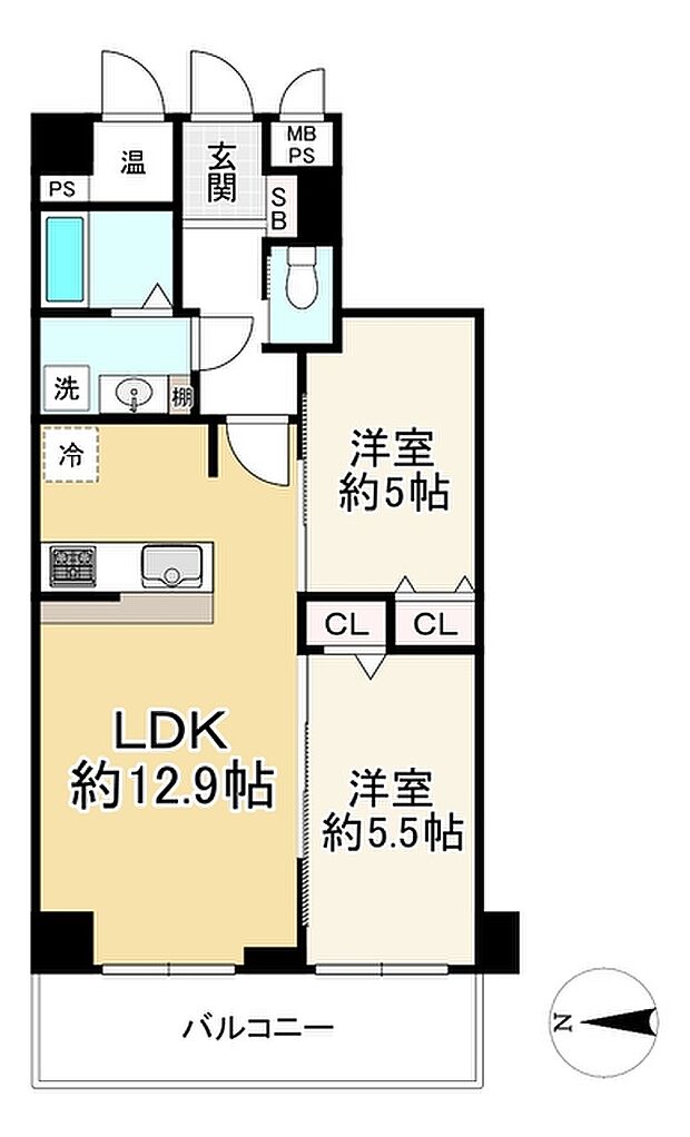 サンマンション丸太町(2LDK) 5階の間取り