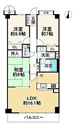 京都北白川アーバンコンフォート 3LDKの間取り