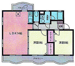 ヴィクトリアガーデン 3階2LDKの間取り