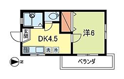 グリーンフラット 1階1Kの間取り