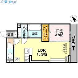 (仮)D-ROOM川端町 1LDKの間取図画像