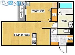 イニエ万代 1LDKの間取図画像
