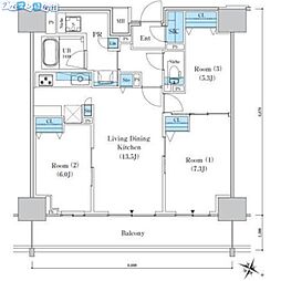 ロイヤルパークスER万代 3LDKの間取図画像