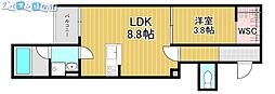 ラフィネ東大畑通 1LDKの間取図画像