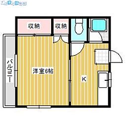 コーポガーネット 1Kの間取図画像