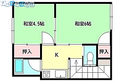 コーポラス湊町 2Kの間取図画像