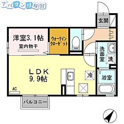 ネージュS2 1LDKの間取図画像