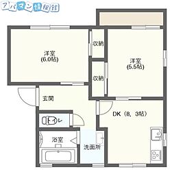 リバーサイドハイムB 2DKの間取図画像