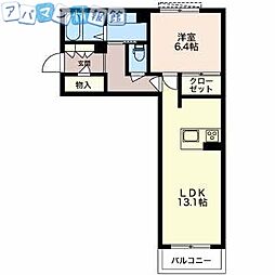 ウェルデンス上所島弍番館 1LDKの間取図画像