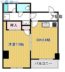サンアイヒルズ東大通 1DKの間取図画像