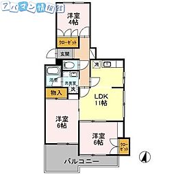 ニューハイツ幸 3LDKの間取図画像
