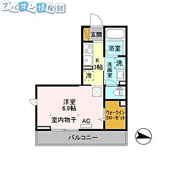 プチボヌール 1Kの間取図画像