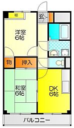ニューセンチュリー西村 4階2DKの間取り