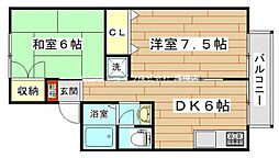 アゼリア氷室 1階2DKの間取り