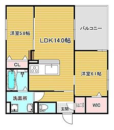 D-residence高槻市下田部B 2LDKの間取図画像