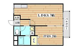 松下ハイツ 1LDKの間取図画像