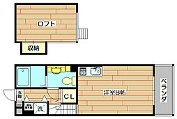 アビタ細川たかつき 1Kの間取図画像