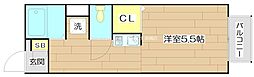 リュミエール北園 1Kの間取図画像