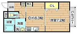 ラヴィクレールコソベ 1DKの間取図画像