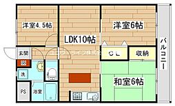 大裕ハイツ若松 3LDKの間取図画像