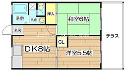 中島ハイム 2DKの間取図画像