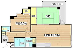 ベルハウス高槻 2LDKの間取図画像