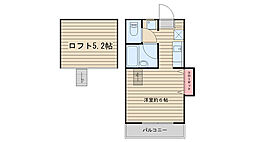 ハビタ不動前 2階1Kの間取り
