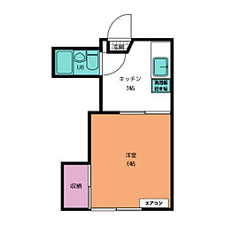 メゾンコスモス 2階1Kの間取り