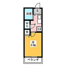 林マンション 1階1Kの間取り