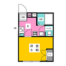 早稲田鶴巻町IMAハウス 地下1階ワンルームの間取り