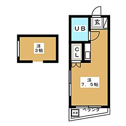 トラッドハウス 2階ワンルームの間取り