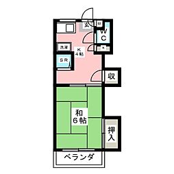 さつき荘 2階1Kの間取り