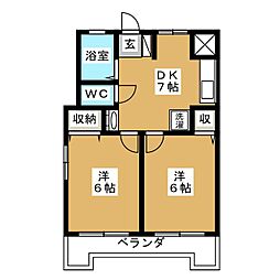 三信マンション 10階2DKの間取り