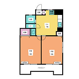 三信マンション 9階2DKの間取り