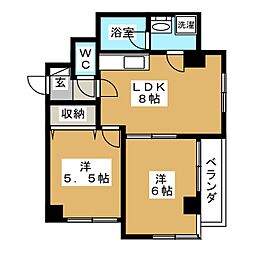 ジュエル翠ヶ丘 2階2LDKの間取り