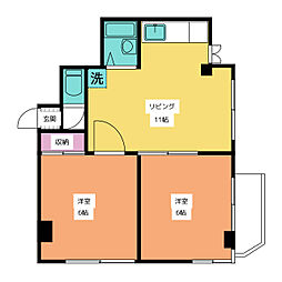 ジュエル翠ヶ丘 2階2LDKの間取り