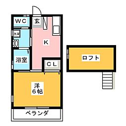 プレゾン中落合 1Kの間取図画像