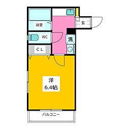 エスポワール本町 2階1Kの間取り