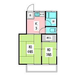 三富士荘 2階2Kの間取り