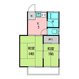 三富士荘 2階2Kの間取り