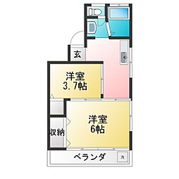 川本マンション 2Kの間取図画像