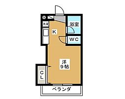 リズ松が丘 2階1Kの間取り