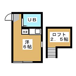 JR中央線 中野駅 徒歩15分の賃貸アパート 2階ワンルームの間取り